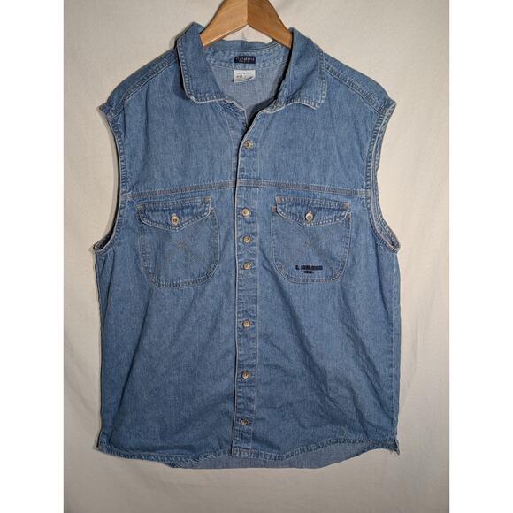 Z Cavaricci Co Denim Embroidered Logo Sleeveless Button Up Vest Sz L - Picture 1 of 7